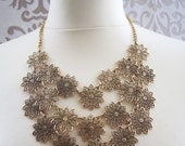 Statement Bib Necklace Woman Jewelry Accessory :  FLORAL Antique Gold Chunky Metal Necklace Choker