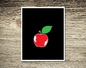 Apple Red Green Leaf Fruit Color Block Illustrated Art Print