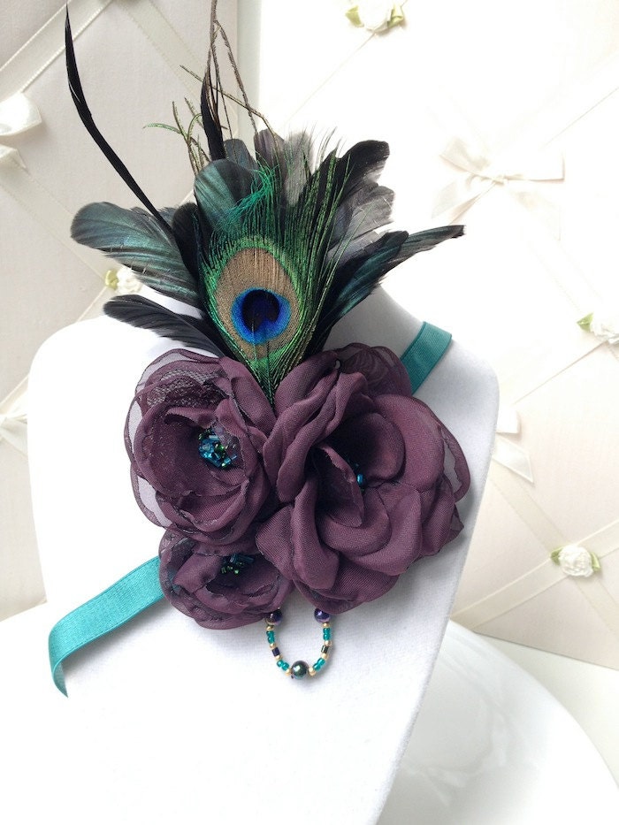 Great Gatsby 20s-Inspired Aubergine Fabric Flower Fascinator Headband