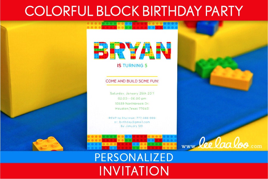 Colorful Blocks Birthday Party Invitation Personalized Printable // Colorful Blocks - B22Pa1 Il_170x135