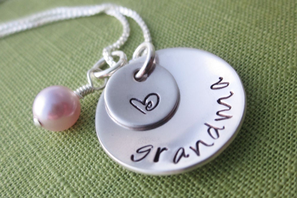 Personalized Grandma Necklace - with Design Stamp - Sterling Silver - Hand Stamped Jewelry - Nana, Mima, Grammy