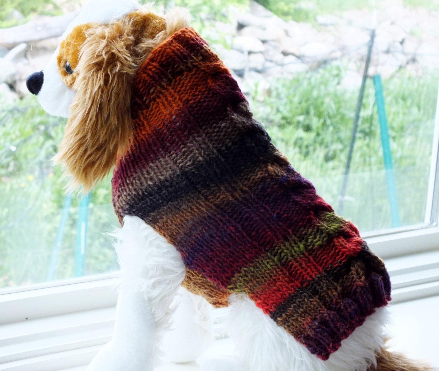 Dog Sweater Hand Knit Cable NORO 100% Noro Wool 13.5 inches long