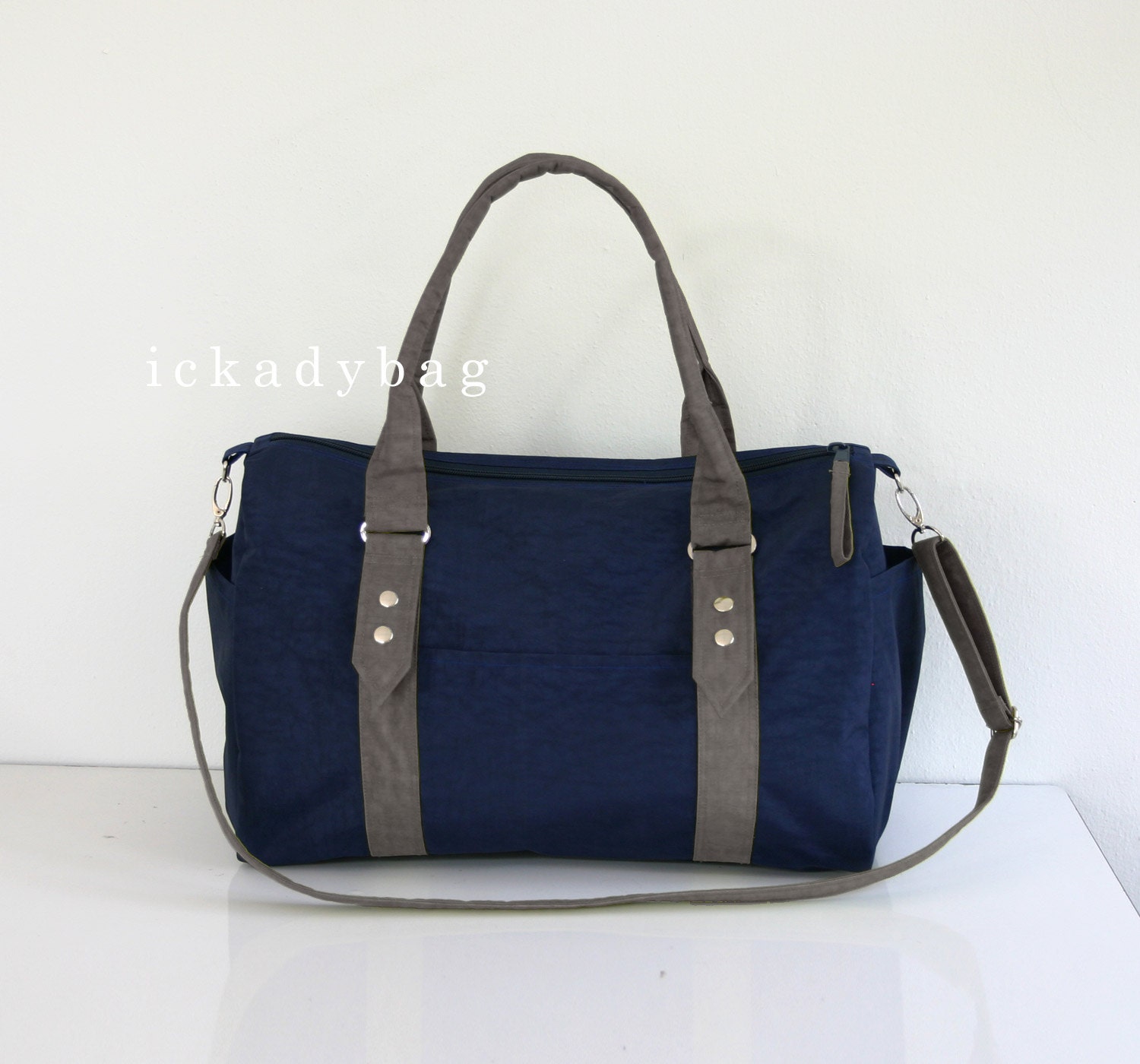 SALE Messenger Bag / Diaper Bag / Tote in Navy blue & Gray Water-resistant Nylon / Duffle, Gym, Travel, Handbag, Shoulder bag, unisex, men