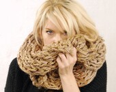 Extra Chunky Hand Knit Scarf in Camel, Taupe, Beige