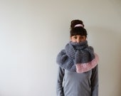 Large Grey and Pink Mohair Scarf