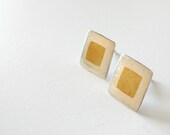 Delicate Inlay Earrings, Silver And gold Earrings, Square Earrings, Handmade Jewelry, Japanese Minimalism, Unique Jewelry