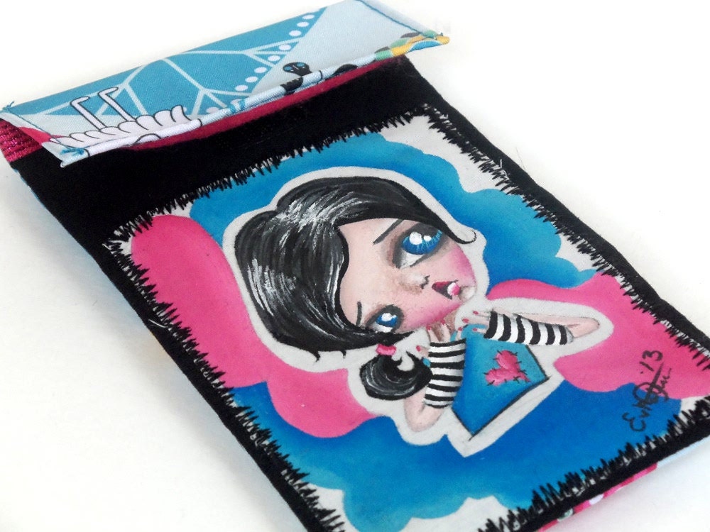 Kawaii Big Eye Art Cell Phone / Accessories Case Device Cozy Hand Painted Pink Blue Black