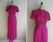 Vintage 1930s Smocked Evening Gown 30s Magenta