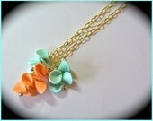 Necklace Pendant Polymer Clay Flower Petals  Pastel Rainbow Aqua Orange Sherbet 20 in. long