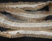 Burlap Ribbon, Burlap and Lace Ribbon, Use for Weddings, Shower, Crafting, DIY