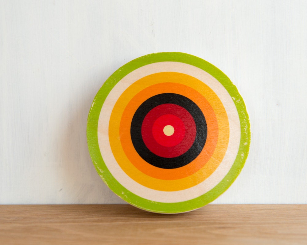 Target Circle Art Block - Green, Orange, Black, Red Bull's Eye