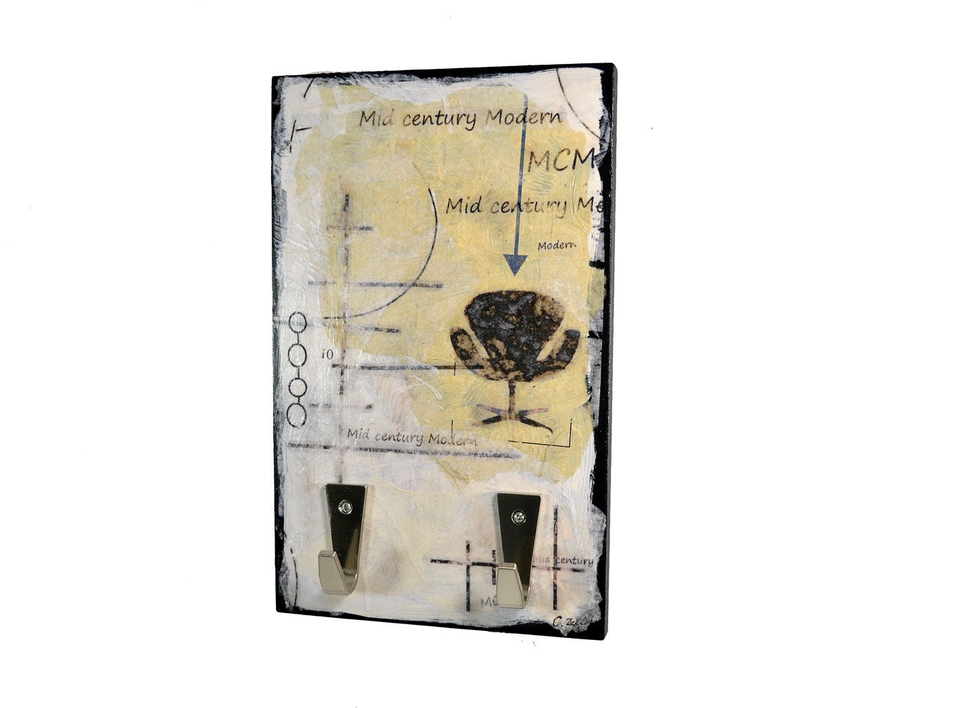 Mid Century Inspired Collage Key Holder Coat Rack Wall Art