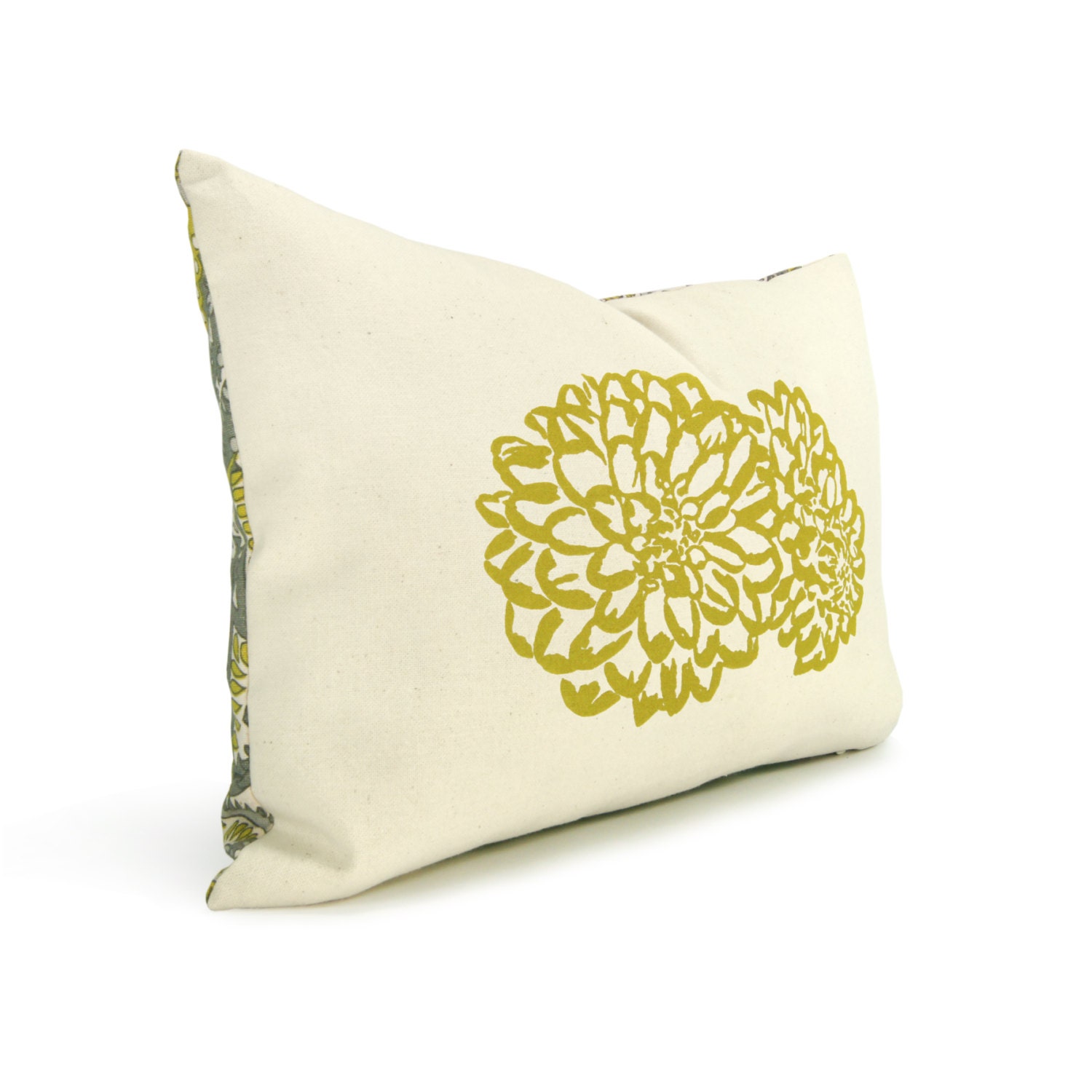 Flower pillow, Flower print, Shabby chic home decor, Spring decor - Cream and paisley decorative pillow cover with citrine flowers print
