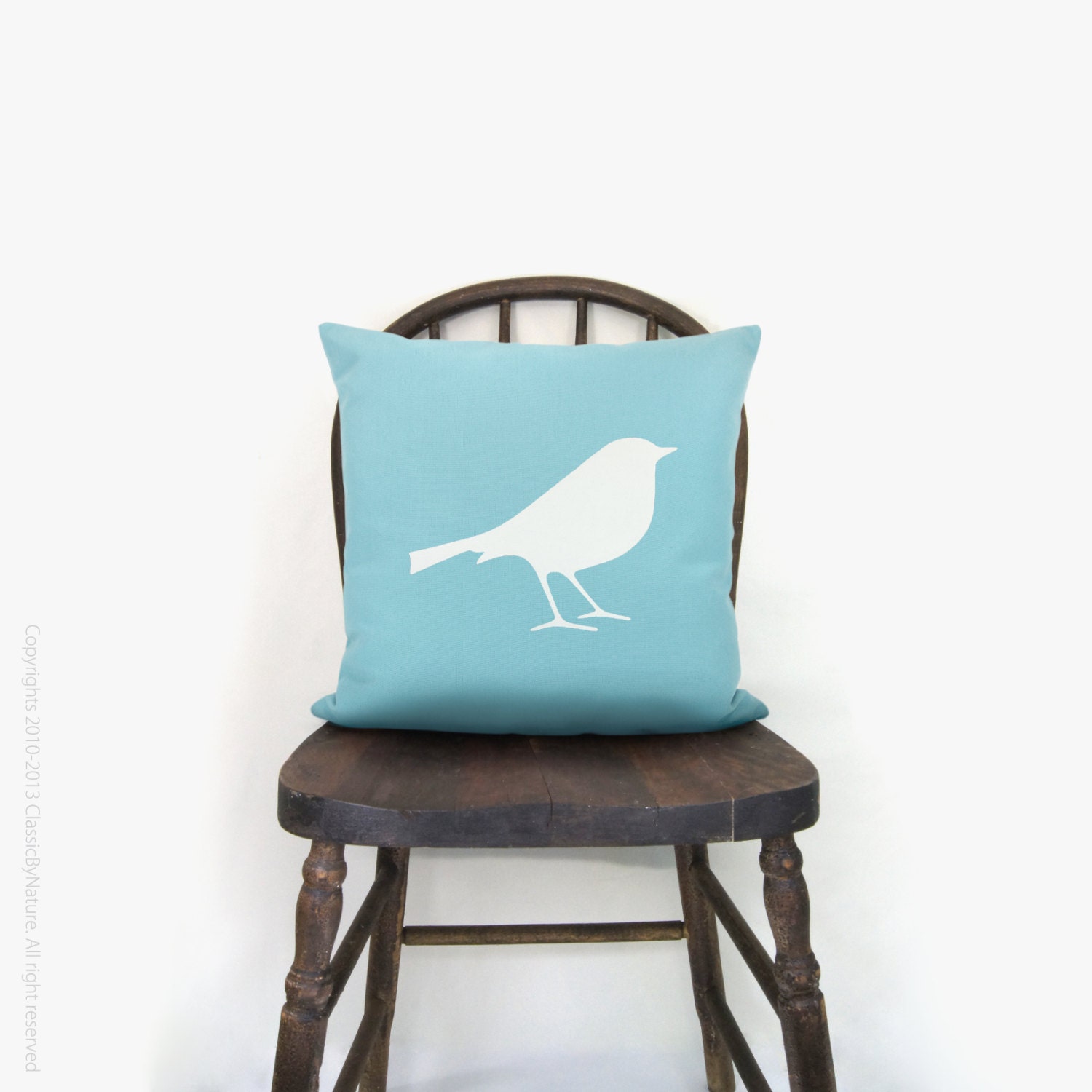 16x16 bird pillow case - White and aqua decorative pillow cover - 16x16 bird throw pillow cover - Shabby chic home decor