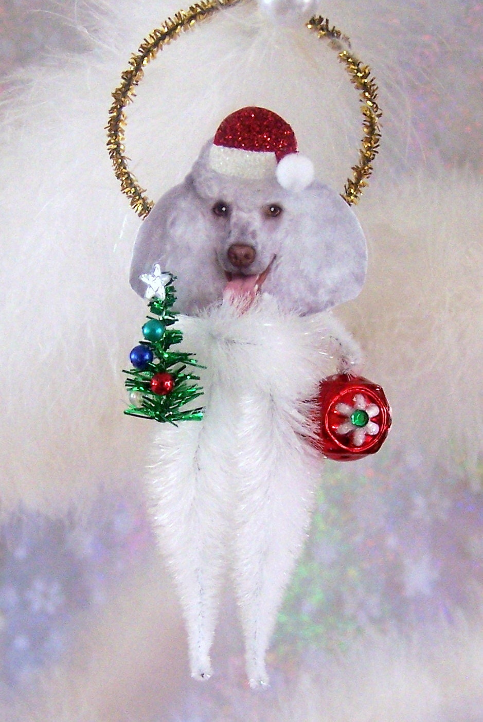 Poodle Christmas Ornament Feather Tree