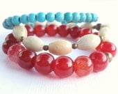 Orange  Agate Stretch Bracelets, Turquoise Stacking Bracelets,  Yellow Jasper, Stone, Gemstone