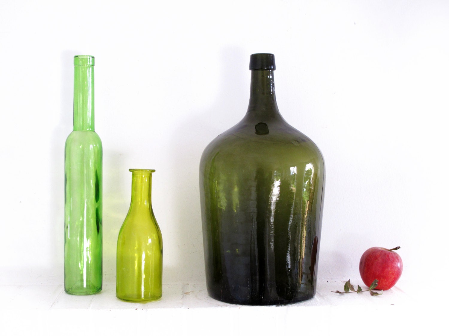 french extra large green glass bottle, demijohn,antique carboy, oliver green