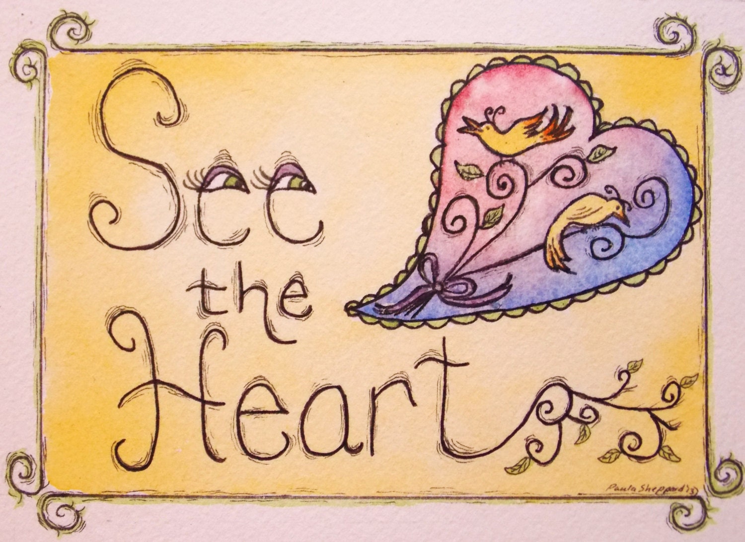 See the Heart Original Watercolor Painting 5x7
