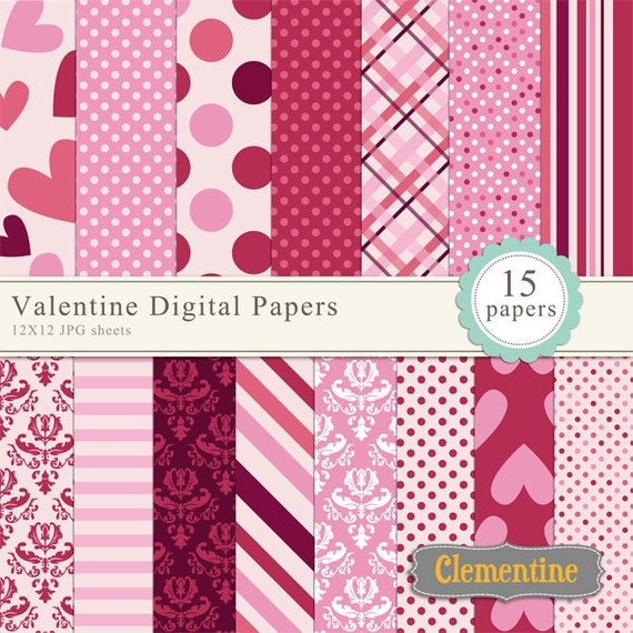 40% OFF SALE -Valentine scrapbook paper 12x12, digital scrapbooking paper, royalty free- Instant Download Il_570xn