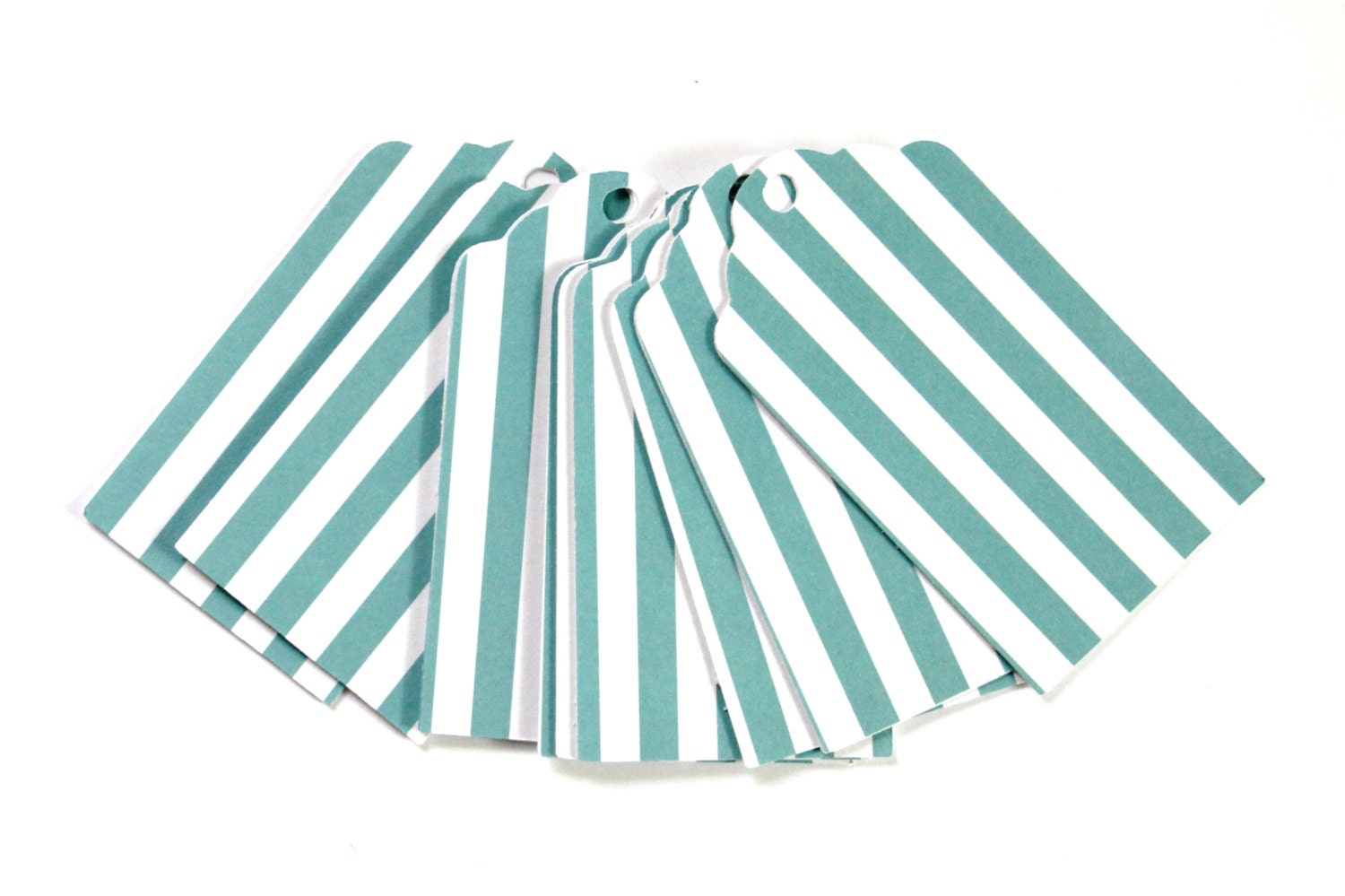 25 Die Cut Light Teal and White Vertical Stripe Layered Gift Tags (3 x 1.6 inches) - Escort Cards, Scrapbooking, etc.