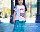 Adorable Girls Monogrammed Owl Shirt - Teal and Hot Pink