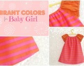 Baby girl spring/summer dress, Orange and Pink striped dress for girls, Vibrant Colors dress