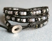 Black, white, grey, crystal Boho leather wrap bracelet 'Salamandra's Treasure', 3x, triple, Chan Luu Style