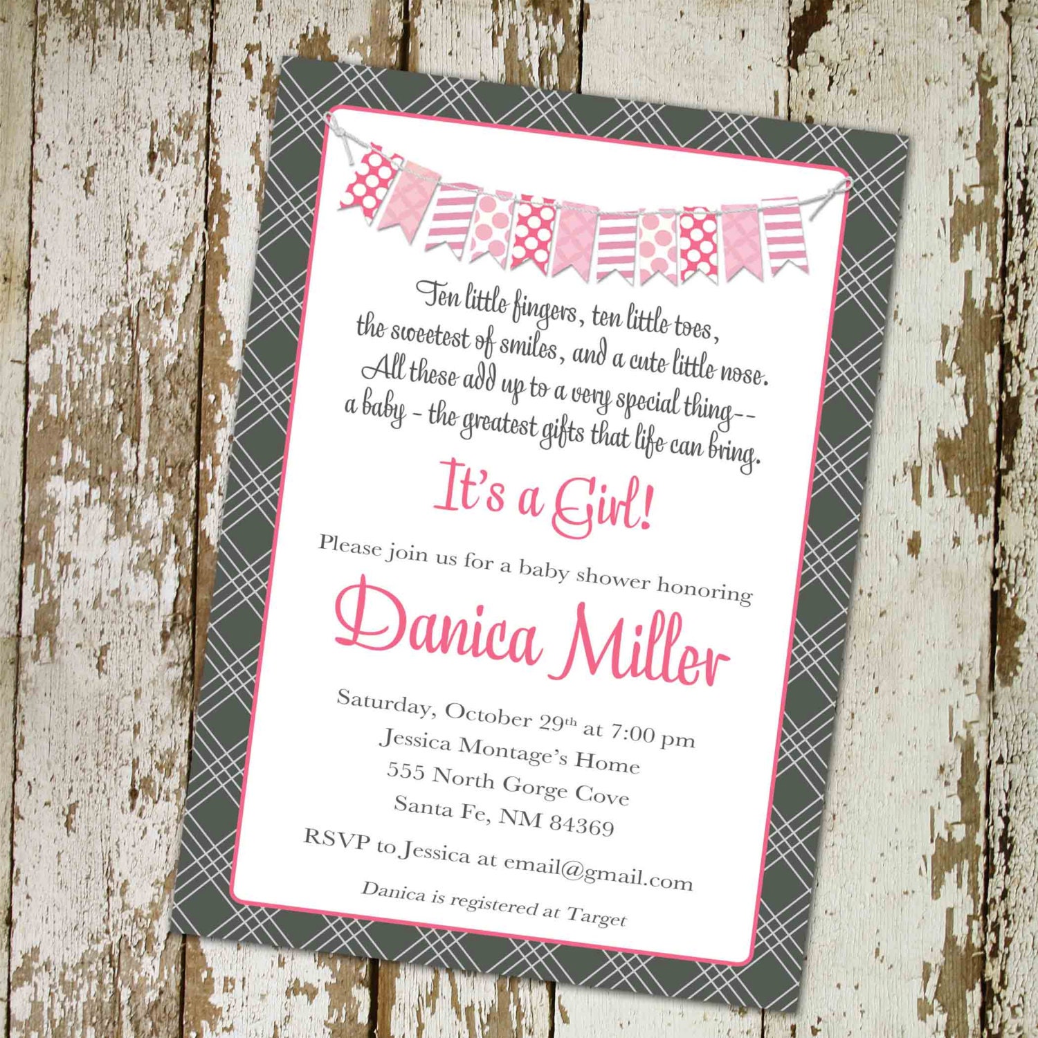 baby girl shower invitations, banner, 10 little fingers, 10 little toes, digital, printable file (item 1366)