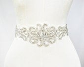 Crystal Sash, Wedding Sash, Bridal Sash, Rhinestone Sash, Blush Sash - Large Scroll Blush