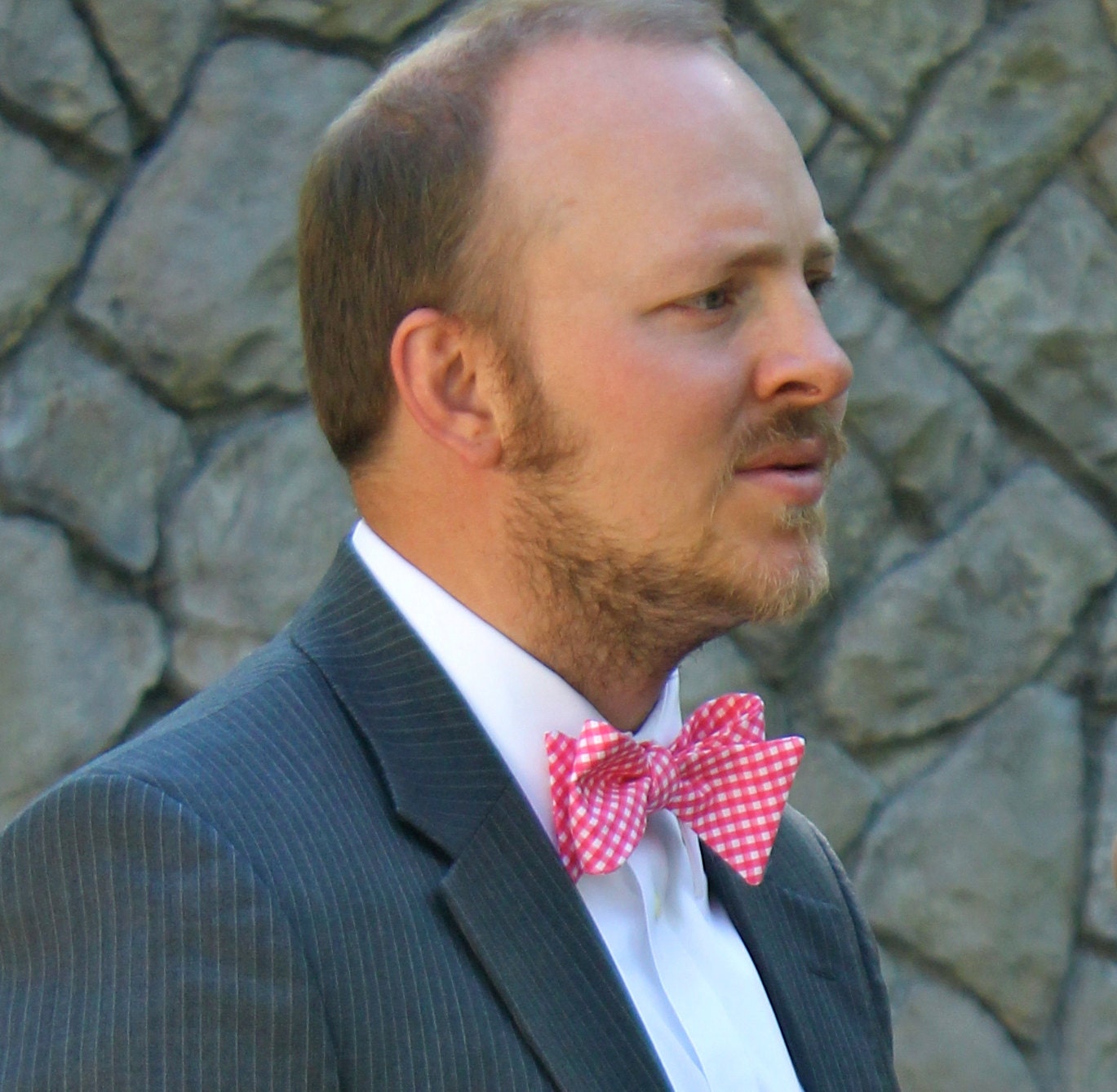 Men's Bow Tie in Dark Pink Gingham - Self tying - freestyle - Groomsmen gift