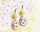 SALE- Vintage Floral Wreath and Neon Stone Earrings