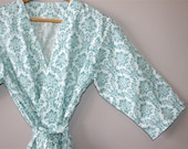 Kimono Robe. Bathrobe. Dressing Gown.  Maternity Robe.  Modern Kimono. Turquoise Paisley.  Knee Length.