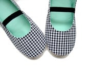 Women's Slippers -  Black and White Gingham with Aqua Moli-Jane Slippers