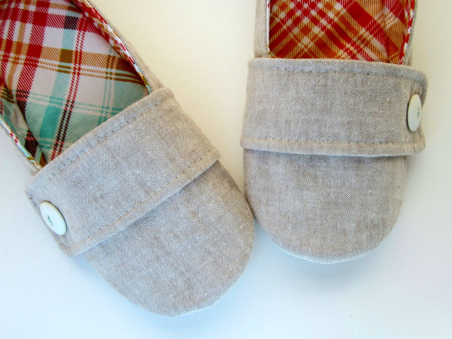 Women's Slippers - Flax Linen and Plaid Moli-Maudes