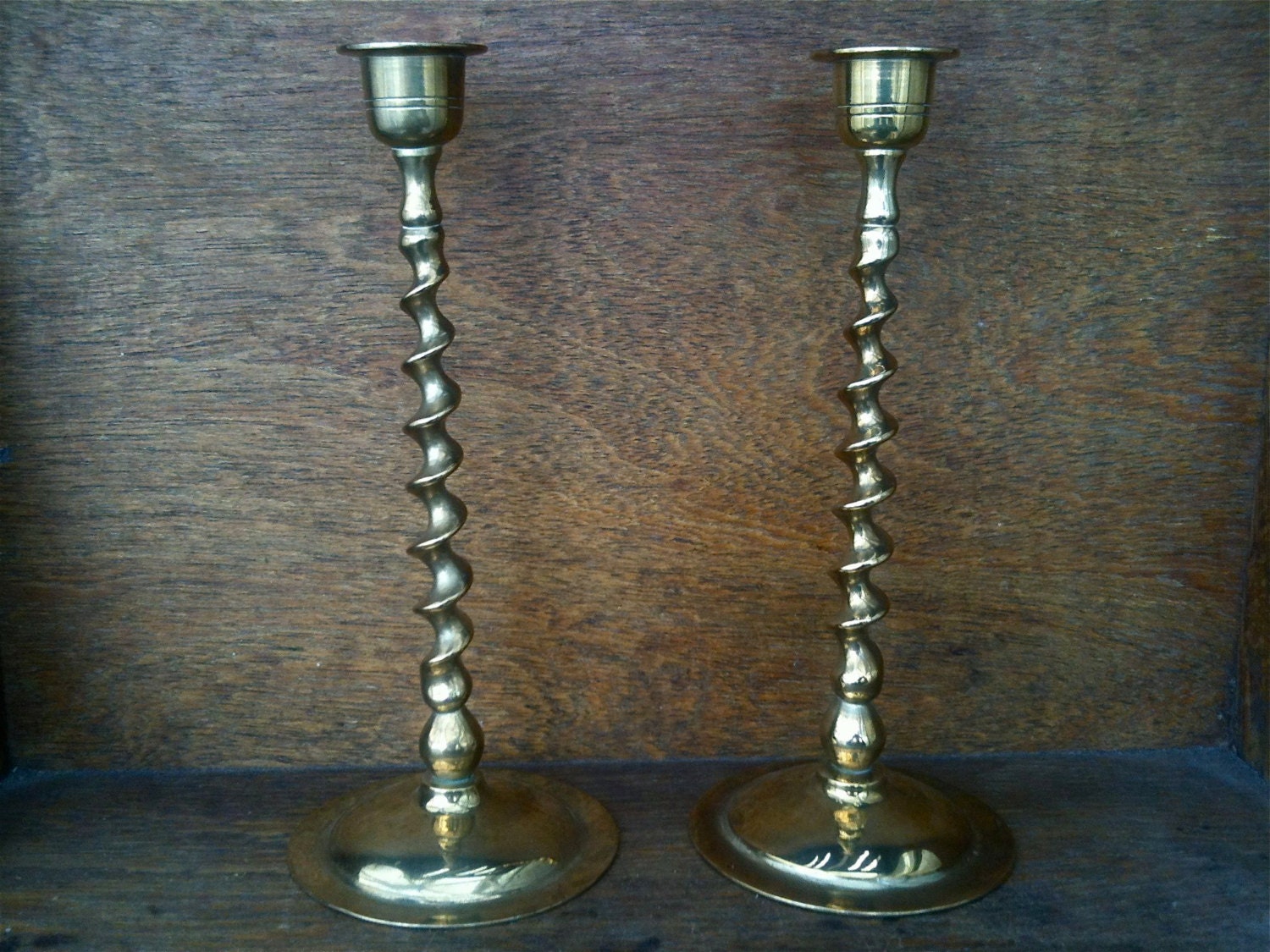 Vintage English Tall Twisted Candle Stick Pair