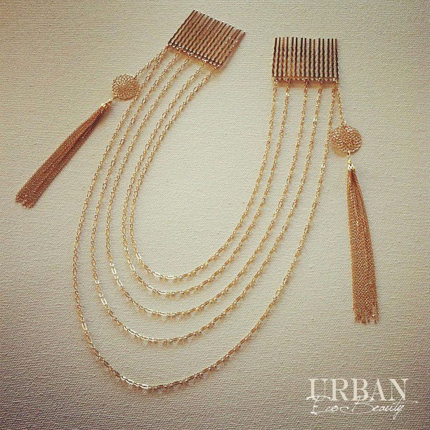 Bohemian layered gold hair chain head piece with charmed tassels - gold head dressing with tassels - inspired by Kim Kardashian