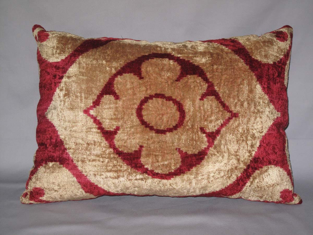 Uzbek ikat, hand made velvet  pillowcase, silk pillow