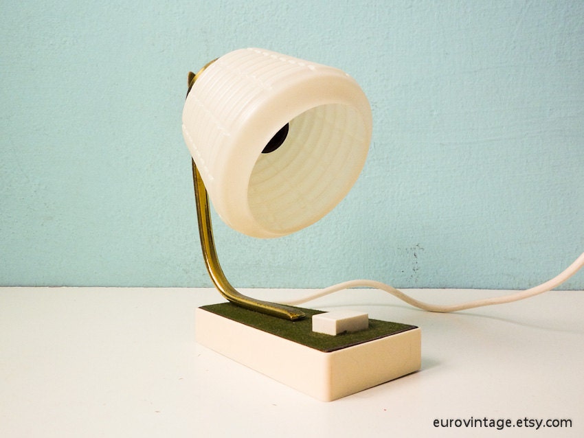 Vintage Night Lamp Light Brass White Plastic Green Bedroom