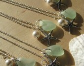Wedding Jewelry One Sea Glass Jewelry Bridesmaid Jewelry Starfish Sea Glass Necklaces in Aqua, Mint Wedding Jewelry Beach Glass Jewelry