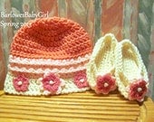 Buggs -  NEW Crochet Girl's Pink Flowered Brim Bucket Hat and Coordinating Flip Flops