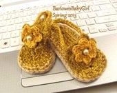Buggs - Crochet Golden Flip Flop Sandals w/Gold Flower Accent