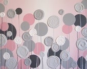 Nursery Wall Art, Pink with Grey Textured Flowers, 18x24 Acrylic Painting on Canvas, Made to Order