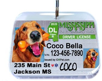 Dog Tag Cat Pet Tag Pet ID Tag Mississippi Driver License Identification Tag by ID4Pet