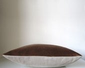Decorative velvet pillow: caramel brown velvet and natural linen, eco friendly modern home decor pillow cover