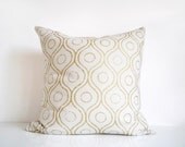 Silk pillow: ivory and metallic gold throw pillow, bohemian print on cream silk cushion cover