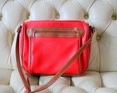 1980s RED LEATHER Boho Handbag......retro. red purse. rad 80s. brown and red. prep. classic. vintage purse.