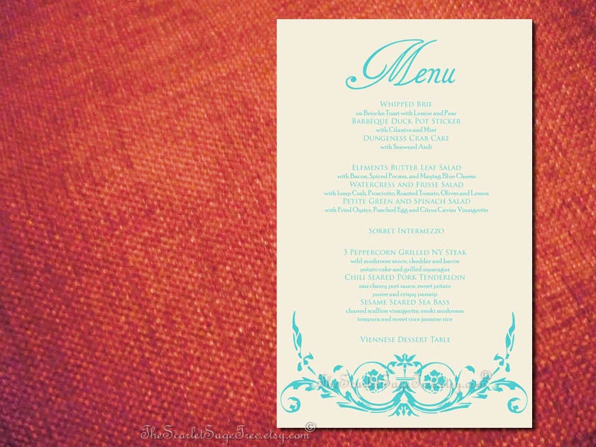 PRINTABLE Menu Template Custom Design - Resverved for Maral