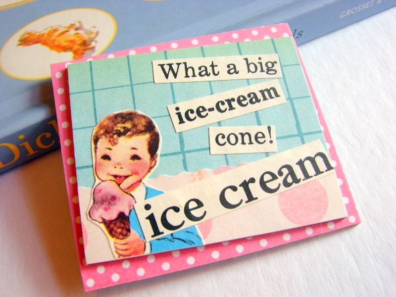 Dictionary Definition Magnet - Ice Cream - What A Big Ice Cream Cone - 3D Dimensional Large Chipboard Decoupage Paper Collage