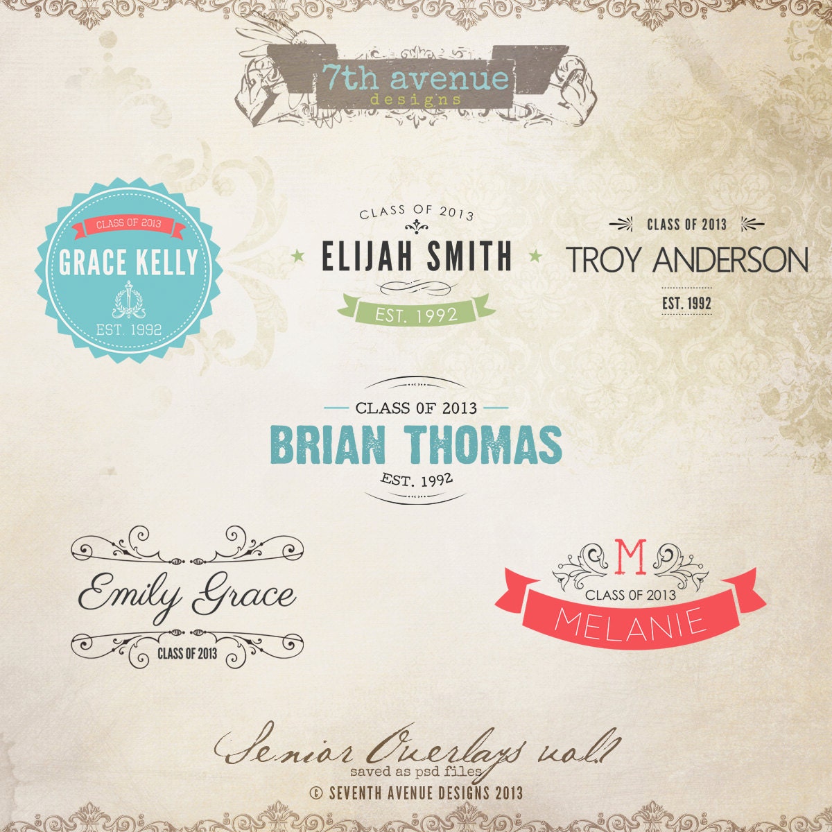 INSTANT DOWNLOAD - Senior Word Overlays vol.1