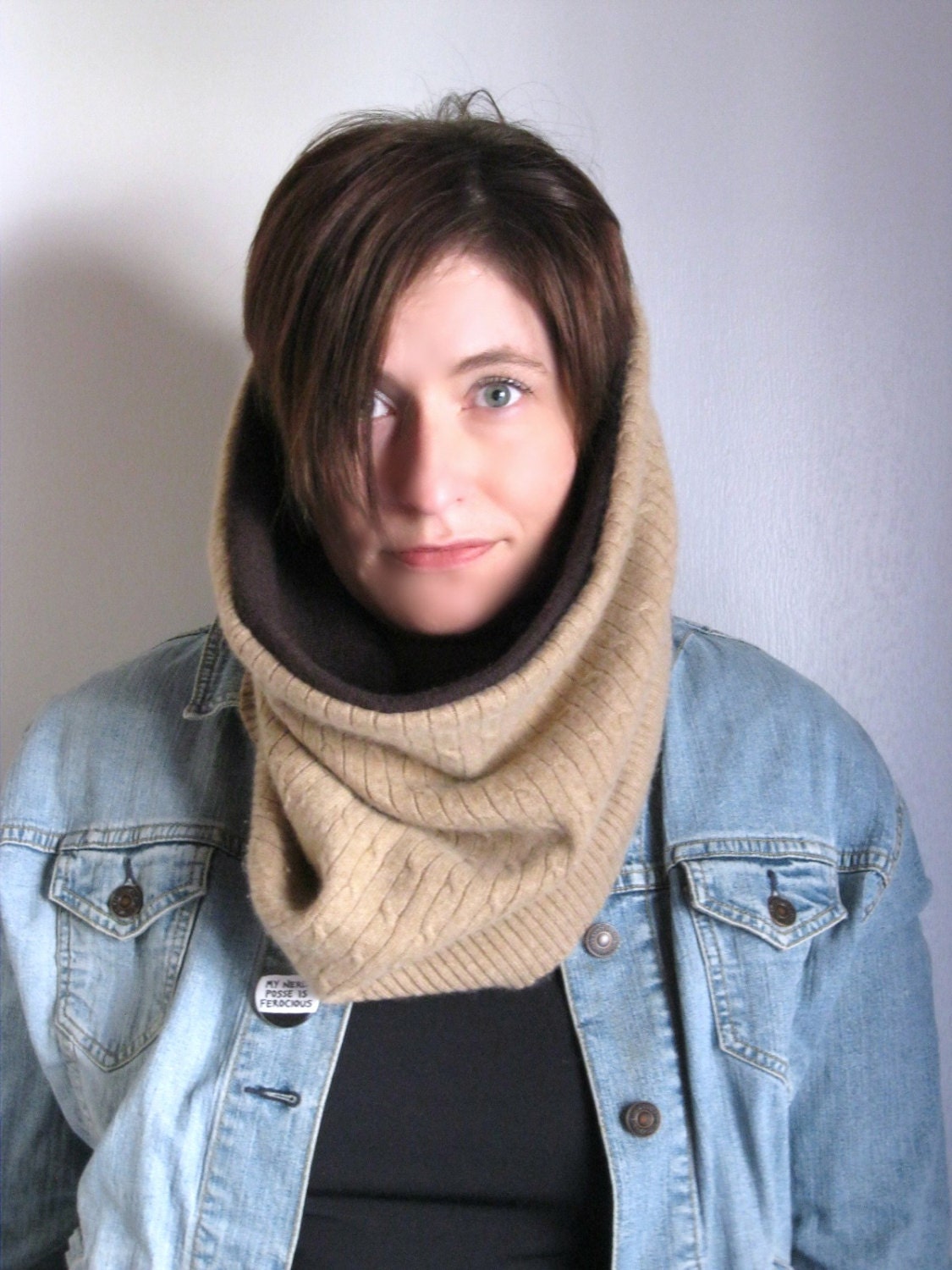 Camel and Brown Infinity Scarf in Pure Cashmere : Upcycled Recycled Repurposed Eco Friendly